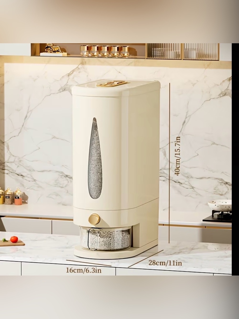 Cream Automatic Rice Dispenser with Measuring Cup